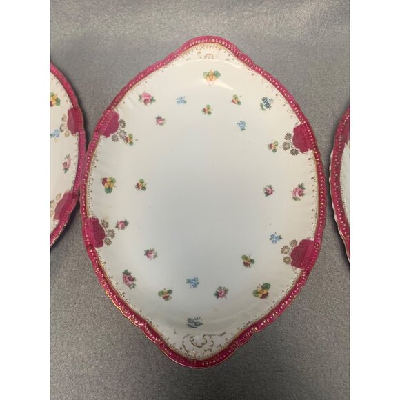 Vintage Victoria Austria Floral Ceramic Serving Platters Set of 3 Pink & White - Picture 3 of 16